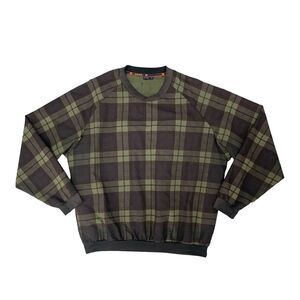 Vintage Sunice Golf Cover Up Mens XL Extra Large Dark Green Plaid Rain Sweater